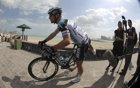 Omega Pharma-Quick Step's Mark Cavendish of Britain waits for the start of stage one of the 2013 Tour of Qatar from Katara Cultural Village Omega Pharma-Quick Step's Mark Cavendish of Britain waits for the start of stage one of the 2013 Tour of Qatar from Katara Cultural Village