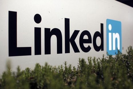 The logo for LinkedIn Corporation, a social networking networking website for people in professional occupations, is shown in Mountain View, The logo for LinkedIn Corporation, a social networking networking website for people in professional occupations, is shown in Mountain View,
