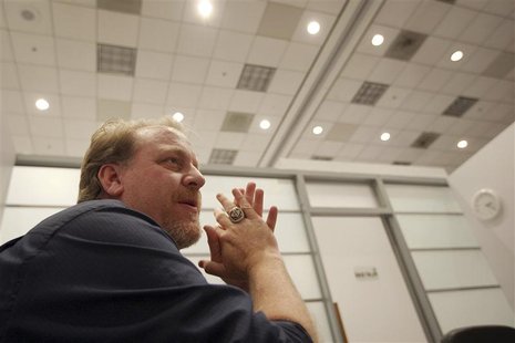 Former MLB player Curt Schilling talks with a reporter at the Electronic Entertainment Expo, or E3, in Los Angeles, California June 9, 2011. Former MLB player Curt Schilling talks with a reporter at the Electronic Entertainment Expo, or E3, in Los Angeles, California June 9, 2011.