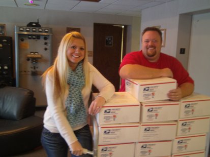 WDEZ's Vanessa Ryan and Bryan Scott preparing Valentines for shipment to Afghanistan
WDEZ's Vanessa Ryan and Bryan Scott preparing Valentines for shipment to Afghanistan