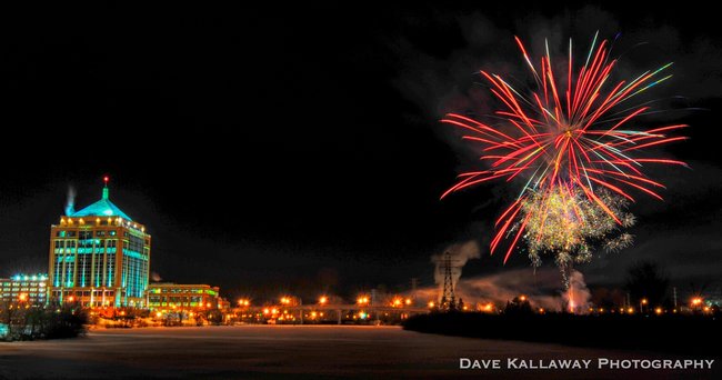 That's the Dudley Tower on the left..they shot the fireworks from the island on the river there on the right! 