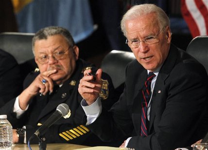 U.S. Vice President Joe Biden (R) makes remarks next to Philadelphia Police Commissioner Charles Ramsay at the conclusion of a roundtable di U.S. Vice President Joe Biden (R) makes remarks next to Philadelphia Police Commissioner Charles Ramsay at the conclusion of a roundtable di