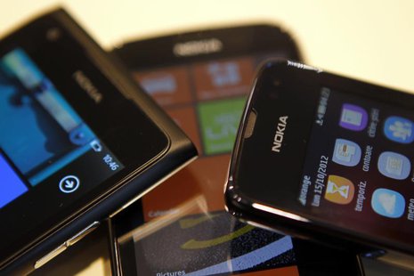 Nokia smartphones are seen in this photo illustration taken in Bucharest January 24, 2013. REUTERS/Bogdan Cristel Nokia smartphones are seen in this photo illustration taken in Bucharest January 24, 2013. REUTERS/Bogdan Cristel