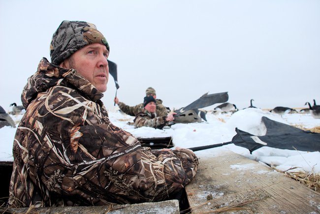 Tom Mitchell in the blind hunting geese with Steffen Brothers Outdoors Expeditions.