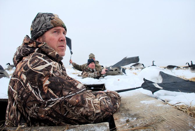 Tom Mitchell in the blind hunting geese with Steffen Brothers Outdoors Expeditions.