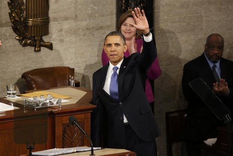 U.S. President Barack Obama waves at the conclusion of his State of the Union speech on Capitol Hill in Washington, February 12, 2013. REUTE U.S. President Barack Obama waves at the conclusion of his State of the Union speech on Capitol Hill in Washington, February 12, 2013. REUTE