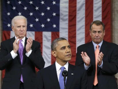 U.S. House Speaker John Boehner (R-OH) and Vice President Joe Biden (L) stand to applaud as President Barack Obama delivers his State of the U.S. House Speaker John Boehner (R-OH) and Vice President Joe Biden (L) stand to applaud as President Barack Obama delivers his State of the