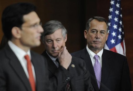 U.S. House Speaker John Boehner (R-OH) (R) listens to Rep. Eric Cantor (R-VA) (L) during a news conference at the U.S. Capitol in Washington U.S. House Speaker John Boehner (R-OH) (R) listens to Rep. Eric Cantor (R-VA) (L) during a news conference at the U.S. Capitol in Washington