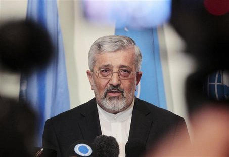 Iran's International Atomic Energy Agency (IAEA) ambassador Ali Asghar Soltanieh briefs the media after a meeting with IAEA's chief inspecto Iran's International Atomic Energy Agency (IAEA) ambassador Ali Asghar Soltanieh briefs the media after a meeting with IAEA's chief inspecto