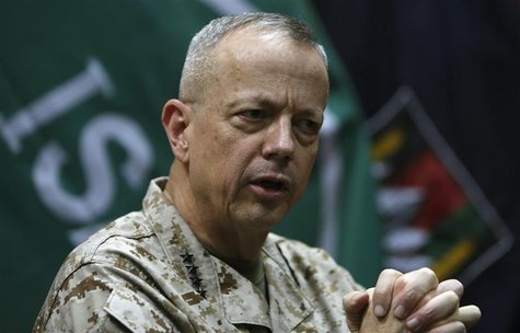 General John Allen, the commander of U.S. and NATO forces in Afghanistan, speaks during an interview in Kabul February 9, 2013. REUTERS/Moha General John Allen, the commander of U.S. and NATO forces in Afghanistan, speaks during an interview in Kabul February 9, 2013. REUTERS/Moha