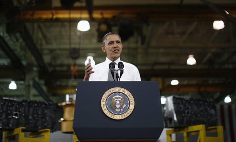U.S. President Barack Obama delivers remarks on the economy after touring Linamar Corporation that manufactures parts for the truck industry U.S. President Barack Obama delivers remarks on the economy after touring Linamar Corporation that manufactures parts for the truck industry