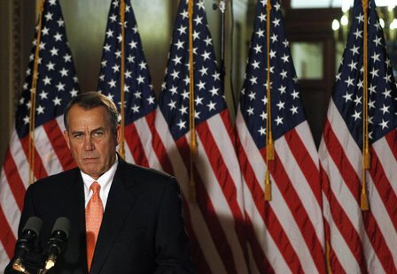 House Speaker John Boehner makes a brief statement to the media at the Capitol in Washington December 19, 2012. REUTERS/Gary Cameron House Speaker John Boehner makes a brief statement to the media at the Capitol in Washington December 19, 2012. REUTERS/Gary Cameron