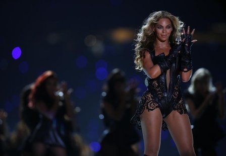 Beyonce performs during the half-time show of the NFL Super Bowl XLVII football game in New Orleans, Louisiana, February 3, 2013. REUTERS/Je Beyonce performs during the half-time show of the NFL Super Bowl XLVII football game in New Orleans, Louisiana, February 3, 2013. REUTERS/Je