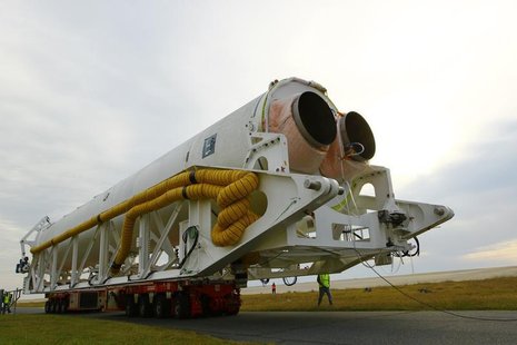Orbital Sciences Corporation's Antares rocket rolls out to the launch pad at NASA?s Wallops Flight Facility on Wallops Island, Virginia Octo Orbital Sciences Corporation's Antares rocket rolls out to the launch pad at NASA?s Wallops Flight Facility on Wallops Island, Virginia Octo