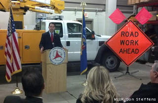 Gov. Scott Walker announces plans to include money for transportation in the state budget Feb. 15, 2013, at the Department of Transportation office in Ashwaubenon. (courtesy of FOX 11). Gov. Scott Walker announces plans to include money for transportation in the state budget Feb. 15, 2013, at the Department of Transportation office in Ashwaubenon. (courtesy of FOX 11).