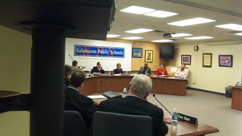 Kalamazoo School Board convenes, a view from the side. Kalamazoo School Board convenes, a view from the side.