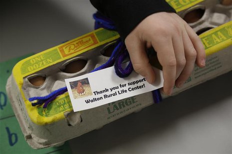 A dozen fresh farm eggs sold by the students at the Walton Rural Life Center Elementary School is pictured in Walton, Kansas, January 18, 20 A dozen fresh farm eggs sold by the students at the Walton Rural Life Center Elementary School is pictured in Walton, Kansas, January 18, 20