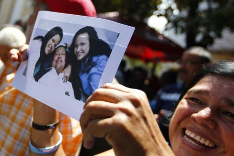 A supporter of Venezuelan President Hugo Chavez holds a copy of a photograph of Chavez released by the Ministry of Information, during a gat A supporter of Venezuelan President Hugo Chavez holds a copy of a photograph of Chavez released by the Ministry of Information, during a gat