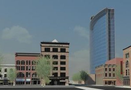 Conceptual drawing of new glass tower. Conceptual drawing of new glass tower.