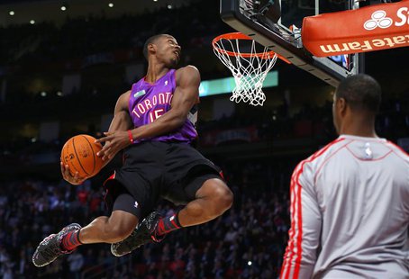 East All-Star Terrence Ross of the Toronto Raptors competes in the slam dunk contest during the NBA basketball All-Star weekend in Houston, East All-Star Terrence Ross of the Toronto Raptors competes in the slam dunk contest during the NBA basketball All-Star weekend in Houston,