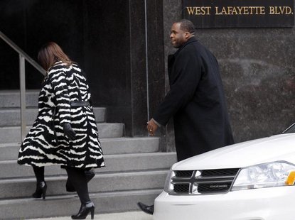 Former Detroit Mayor Kwame Kilpatrick and his wife Carlita enter the federal court house following a break in the closing arguments of his f Former Detroit Mayor Kwame Kilpatrick and his wife Carlita enter the federal court house following a break in the closing arguments of his f