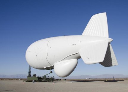 A Raytheon Joint Land Attack Cruise Missile Defense Elevated Netted Sensor System (JLENS) aerostat is pictured at the White Sands Missile Ra A Raytheon Joint Land Attack Cruise Missile Defense Elevated Netted Sensor System (JLENS) aerostat is pictured at the White Sands Missile Ra