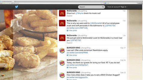 Burger King’s Twitter account shows hacking activity before the account was suspended by Twitter in this screen grab taken on February 18, 2 Burger King’s Twitter account shows hacking activity before the account was suspended by Twitter in this screen grab taken on February 18, 2