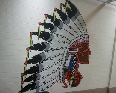 Indian Head painted on wall of Saugatuck High School Indian Head painted on wall of Saugatuck High School