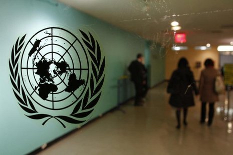 The United Nations logo is displayed on a door at U.N. headquarters in New York February 26, 2011. REUTERS/ Joshua Lott The United Nations logo is displayed on a door at U.N. headquarters in New York February 26, 2011. REUTERS/ Joshua Lott
