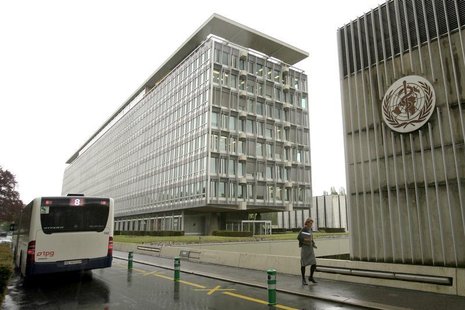The World Health Organisation (WHO) headquarters are pictured in Geneva April 27, 2009. REUTERS/Denis Balibouse The World Health Organisation (WHO) headquarters are pictured in Geneva April 27, 2009. REUTERS/Denis Balibouse