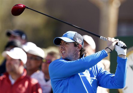 Rory McIlroy of Northern Ireland watches his tee shot on the 10th hole during a practice round for the WGC-Accenture Match Play Championship Rory McIlroy of Northern Ireland watches his tee shot on the 10th hole during a practice round for the WGC-Accenture Match Play Championship
