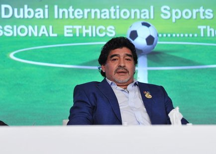 Argentine former soccer star Diego Maradona attends the final session of the first day of the seventh Dubai International Sports Conference Argentine former soccer star Diego Maradona attends the final session of the first day of the seventh Dubai International Sports Conference