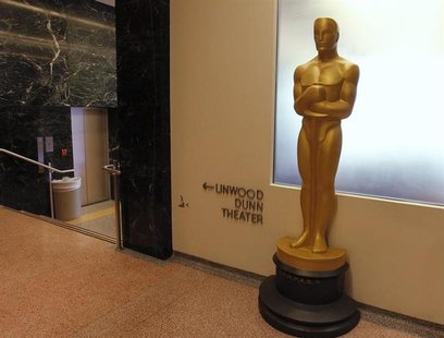 A large Oscar statue stands in the hallway at The Academy of Motion Picture Arts & Sciences Pickford Center for Motion Picture Study in Holl A large Oscar statue stands in the hallway at The Academy of Motion Picture Arts & Sciences Pickford Center for Motion Picture Study in Holl