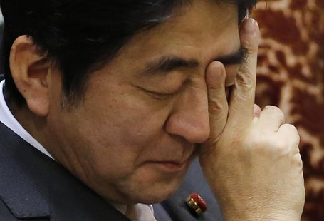 Japan's Prime Minister Shinzo Abe attends an upper house budget committee session at the parliament in Tokyo February 19, 2013. REUTERS/Toru Japan's Prime Minister Shinzo Abe attends an upper house budget committee session at the parliament in Tokyo February 19, 2013. REUTERS/Toru