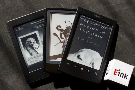 An Amazon Kindle (L-R), a Bookeen Cybook Odyssey, and a Sony Reader, all of which use technology developed by E Ink, are pictured at E Ink C An Amazon Kindle (L-R), a Bookeen Cybook Odyssey, and a Sony Reader, all of which use technology developed by E Ink, are pictured at E Ink C