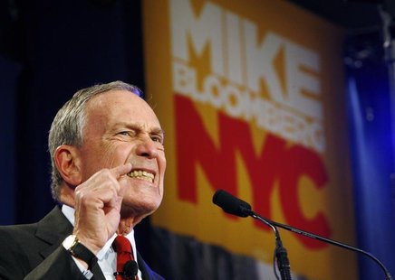 New York City Mayor Michael Bloomberg speaks to supporters after his election win in New York, November 3, 2009. REUTERS/Shaun Best New York City Mayor Michael Bloomberg speaks to supporters after his election win in New York, November 3, 2009. REUTERS/Shaun Best