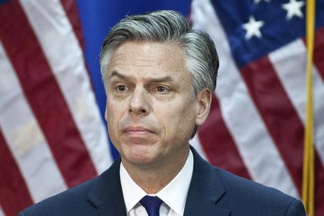 Former Utah Governor Jon Huntsman speaks at the Myrtle Beach Convention Center in Myrtle Beach, South Carolina January 16, 2012. REUTERS/Chr Former Utah Governor Jon Huntsman speaks at the Myrtle Beach Convention Center in Myrtle Beach, South Carolina January 16, 2012. REUTERS/Chr