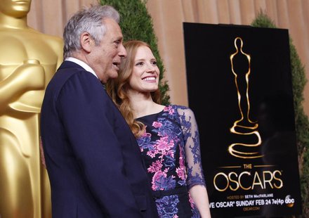 Academy of Motion Pictures Arts and Sciences president Hawk Koch and actress Jessica Chastain, nominated for best actress for her role in "Z Academy of Motion Pictures Arts and Sciences president Hawk Koch and actress Jessica Chastain, nominated for best actress for her role in "Z
