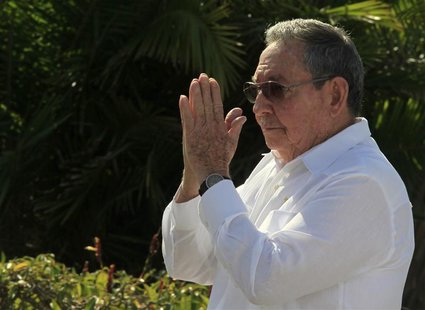 Cuba's President Raul Castro gestures after a wreath-laying ceremony at the Soviet Soldier monument in Havana February 22, 2013. REUTERS/Enr Cuba's President Raul Castro gestures after a wreath-laying ceremony at the Soviet Soldier monument in Havana February 22, 2013. REUTERS/Enr