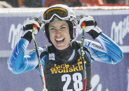 Carolina Ruiz Castillo of Spain reacts after winning the Women's World Cup Downhill skiing race in Meribel, in the French Alps, February 23, Carolina Ruiz Castillo of Spain reacts after winning the Women's World Cup Downhill skiing race in Meribel, in the French Alps, February 23,