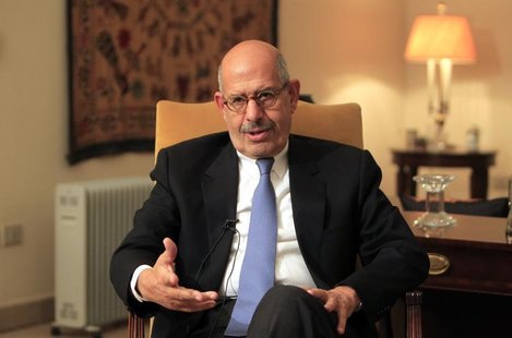 Opposition leader Mohamed ElBaradei speaks during an interview in his home in Cairo November 24, 2012. REUTERS/Mohamed Abd El Ghany Opposition leader Mohamed ElBaradei speaks during an interview in his home in Cairo November 24, 2012. REUTERS/Mohamed Abd El Ghany