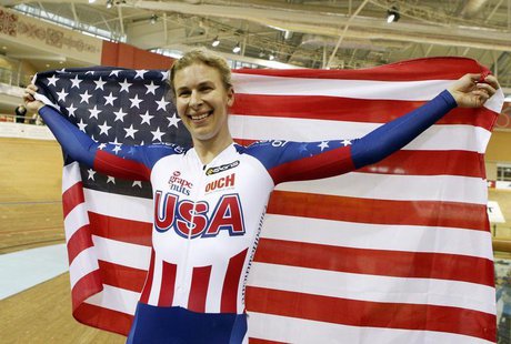 USA's Sarah Hammer reacts as she wins the gold medal during women's omnium time trial final at the 2013 UCI Track Cycling World Championship USA's Sarah Hammer reacts as she wins the gold medal during women's omnium time trial final at the 2013 UCI Track Cycling World Championship