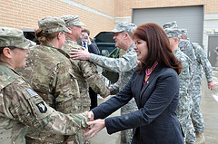 Lt. Gov. Rebecca Kleefisch, Maj. Gen. Don Dunbar, adjutant general of Wisconsin, and senior Wisconsin National Guard leaders greet the remaining members of the Wisconsin National Guard's 82nd Agribusiness Development Team upon their return to Wisconsin Friday, Feb. 22. Wisconsin National Guard Public Affairs photo by Vaughn R. Larson Lt. Gov. Rebecca Kleefisch, Maj. Gen. Don Dunbar, adjutant general of Wisconsin, and senior Wisconsin National Guard leaders greet the remaining members of the Wisconsin National Guard's 82nd Agribusiness Development Team upon their return to Wisconsin Friday, Feb. 22. Wisconsin National Guard Public Affairs photo by Vaughn R. Larson