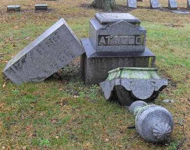 Just some of the damage to headstones at Riverside Cemetery. (photo courtesy Dowagiac Police) Just some of the damage to headstones at Riverside Cemetery. (photo courtesy Dowagiac Police)