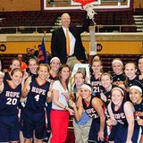 Hope Coach Brian Morehouse with his 2013 MIAA women's tournament championship team (photo courtesy Hope College)