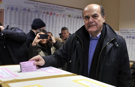 Democratic party (PD) leader Pierluigi Bersani casts his vote at a polling station in Piacenza, February 24, 2013. REUTERS/Paolo Bona Democratic party (PD) leader Pierluigi Bersani casts his vote at a polling station in Piacenza, February 24, 2013. REUTERS/Paolo Bona