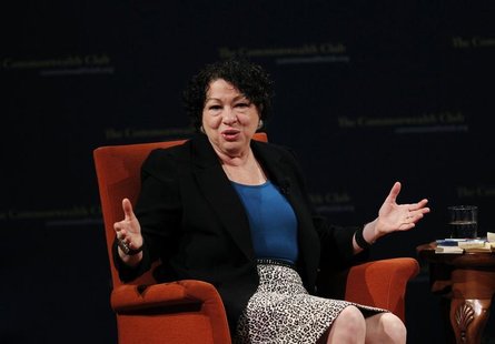 U.S. Supreme Court justice Sonia Sotomayor gestures to the audience after speaking at The Commonwealth Club of California in San Francisco, U.S. Supreme Court justice Sonia Sotomayor gestures to the audience after speaking at The Commonwealth Club of California in San Francisco,