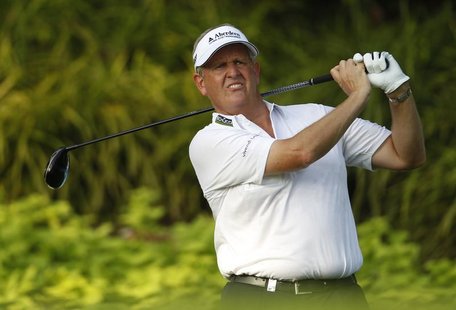 Colin Montgomerie of Scotland tees off on the 12th hole during the first round of the Barclays Singapore Open golf tournament in Sentosa Nov Colin Montgomerie of Scotland tees off on the 12th hole during the first round of the Barclays Singapore Open golf tournament in Sentosa Nov