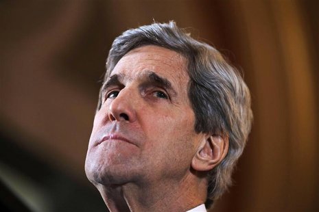 U.S. Secretary of State John Kerry listens to a question during a joint news conference with Britain's Foreign Secretary William Hague at th U.S. Secretary of State John Kerry listens to a question during a joint news conference with Britain's Foreign Secretary William Hague at th