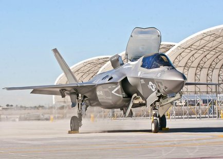 Third Marine Aircraft Wing's first F-35B arrives on the Marine Corps Air Station Yuma flightline, in Yuma, Arizona, in this U.S. Marine Corp Third Marine Aircraft Wing's first F-35B arrives on the Marine Corps Air Station Yuma flightline, in Yuma, Arizona, in this U.S. Marine Corp